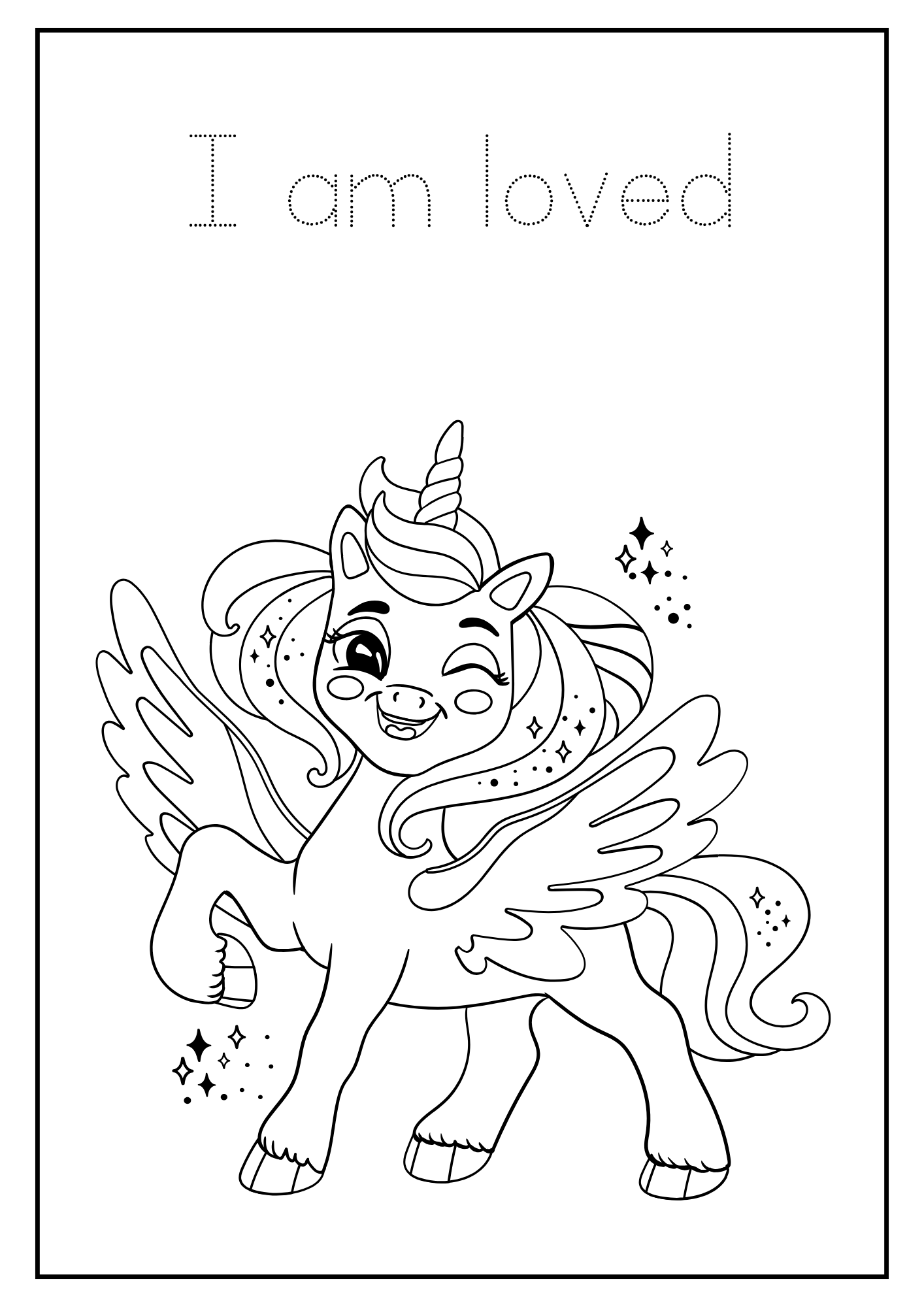 Unicorn coloring book with affirmations